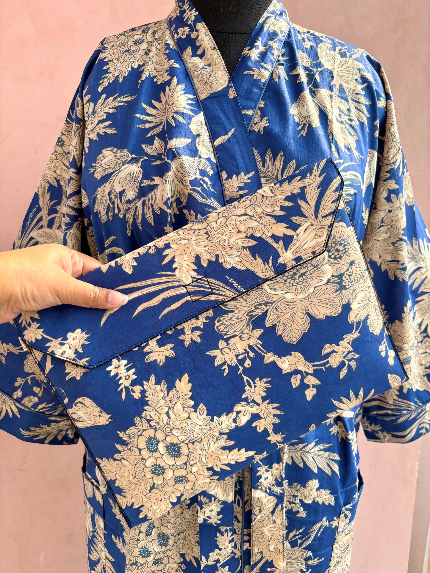 Imperial Blue Cotton Kimono Robe