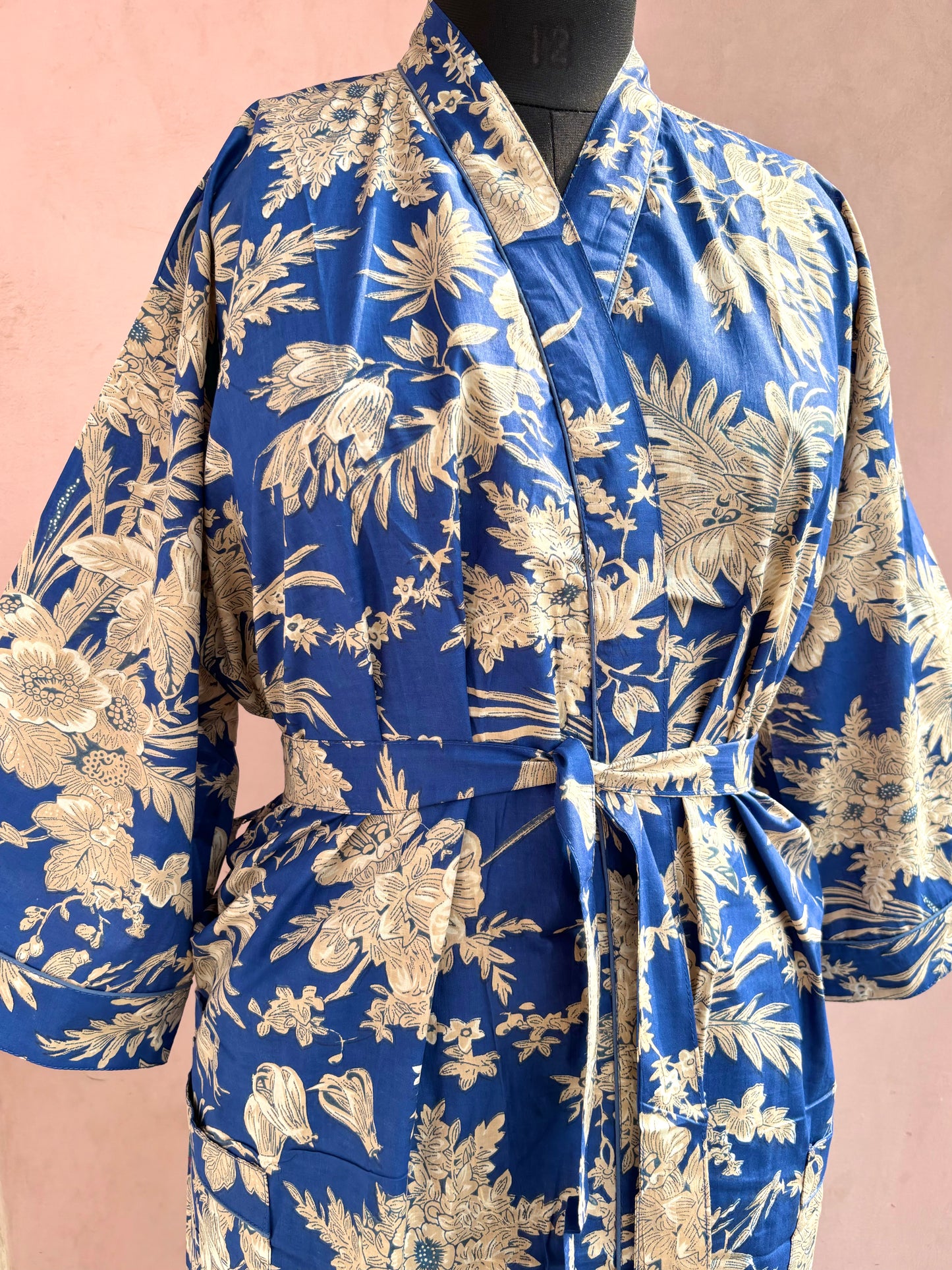 Imperial Blue Cotton Kimono Robe