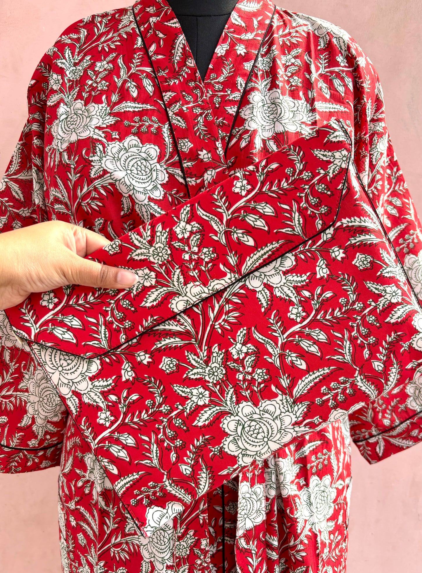 Scarlet Blossom Cotton Kimono Robe