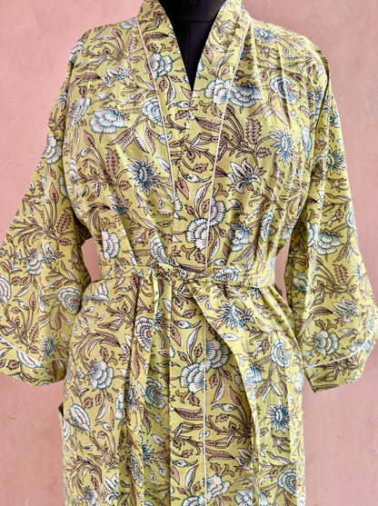 Pistachio Blossom Cotton Kimono Robe