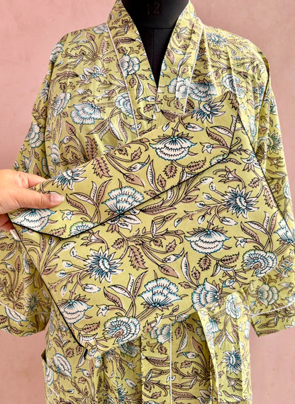 Pistachio Blossom Cotton Kimono Robe