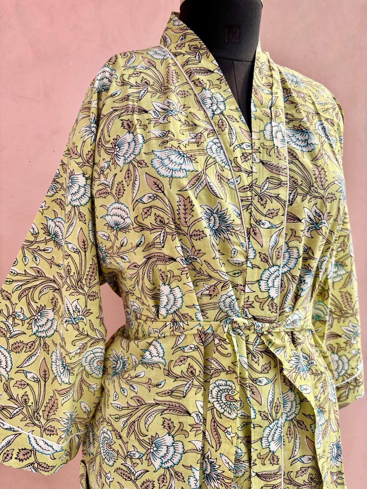 Pistachio Blossom Cotton Kimono Robe