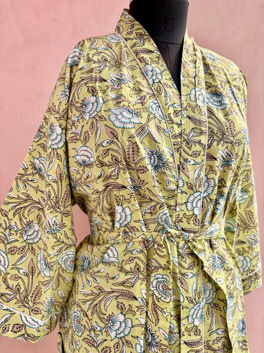 Pistachio Blossom Cotton Kimono Robe