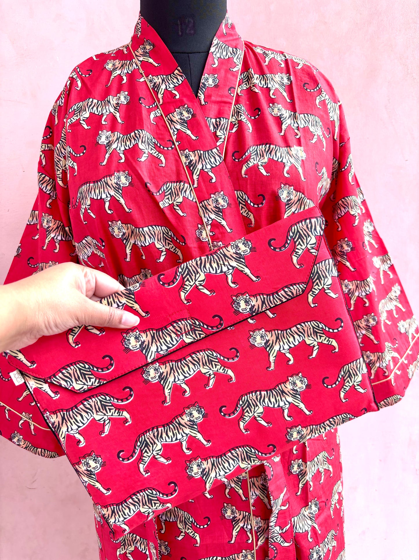 Scarlet Leopard Cotton Kimono Robe