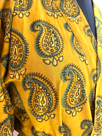 Turmeric Tango Handblock Print Natural Dye Kimono Robe