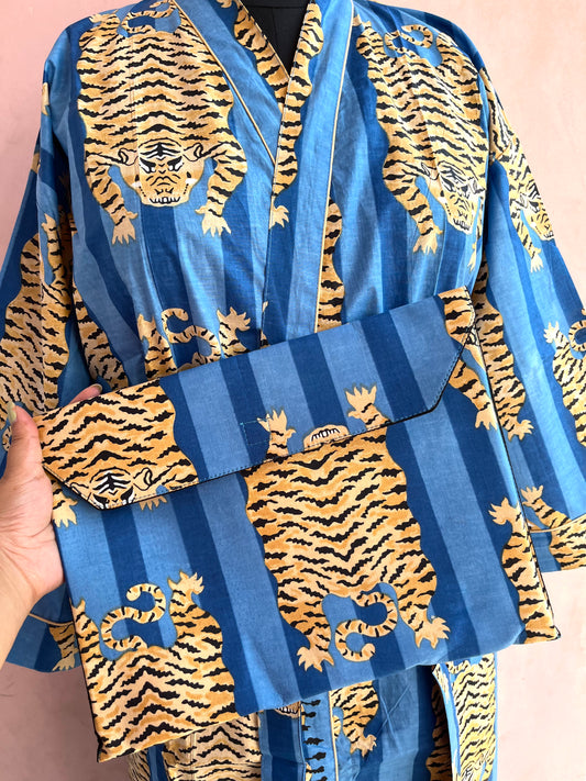 Blue Tiger Kimono Robe