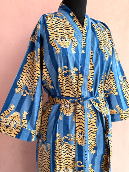 Blue Tiger Kimono Robe