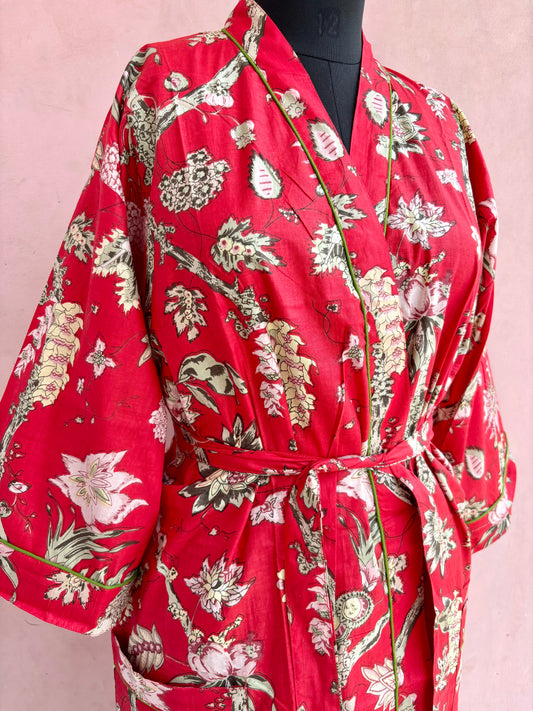 Chilli Bloom Cotton Kimono Robe