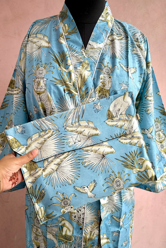 Powder Blue Cotton Kimono Robe