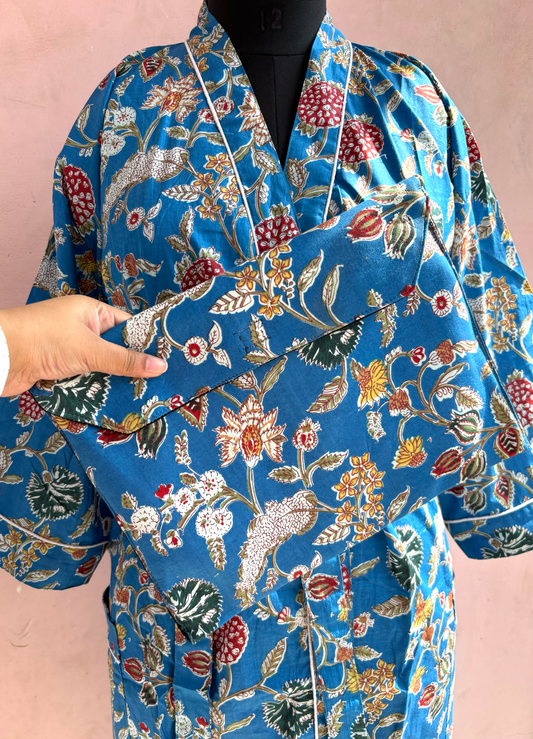 Blue Garden Cotton Kimono Robe