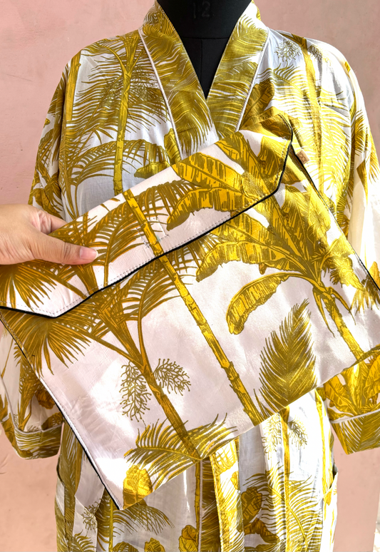 Mustard Palm Cotton Kimono Robe