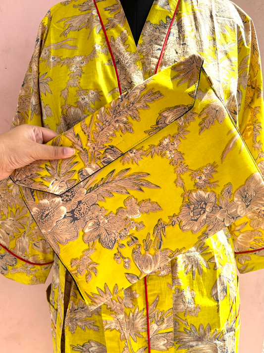 Neon Yellow Cotton Kimono Robe