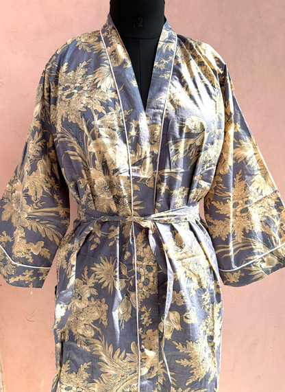 Grey Cotton Kimono Robe