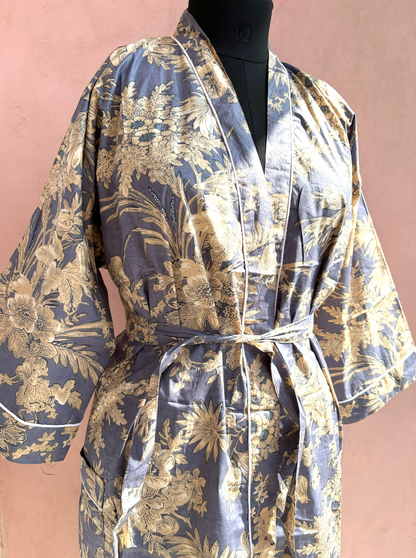 Grey Cotton Kimono Robe