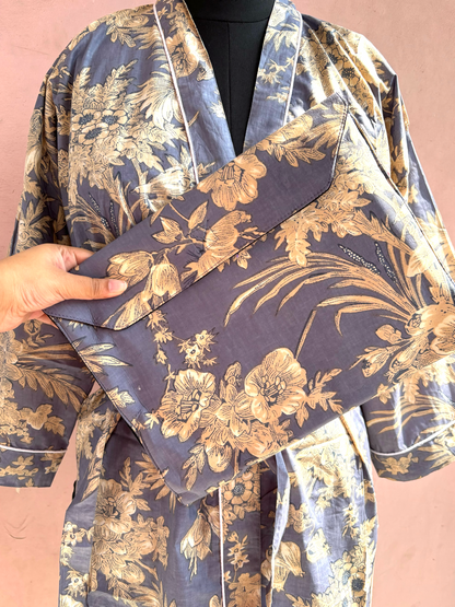 Grey Cotton Kimono Robe