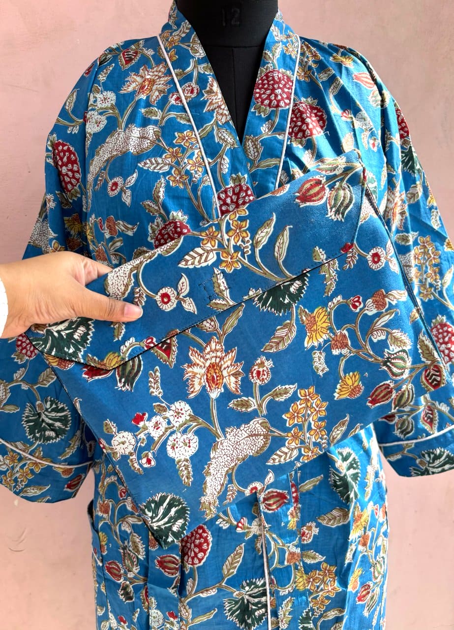 Blue Garden Cotton Kimono Robe - LOLITHA