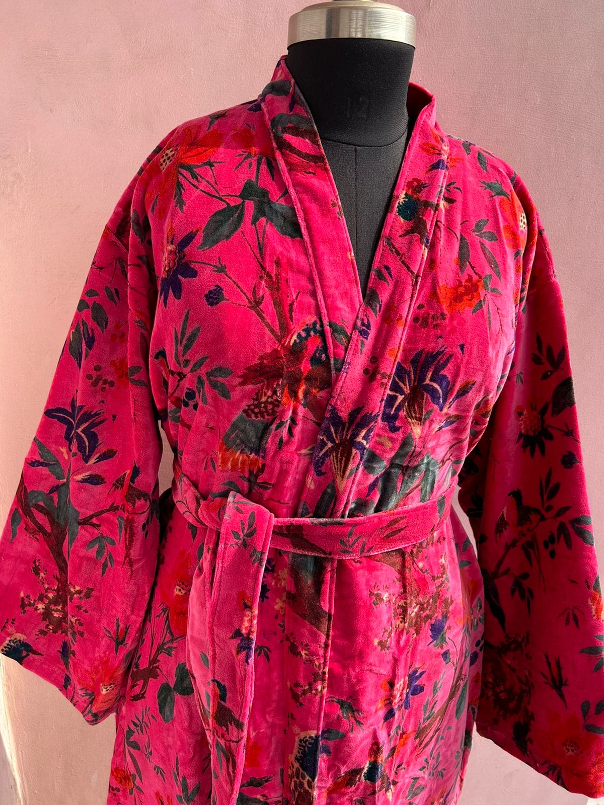 Fuchsia Velvet Kimono Robe - LOLITHA