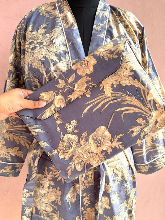 Grey Cotton Kimono Robe - LOLITHA