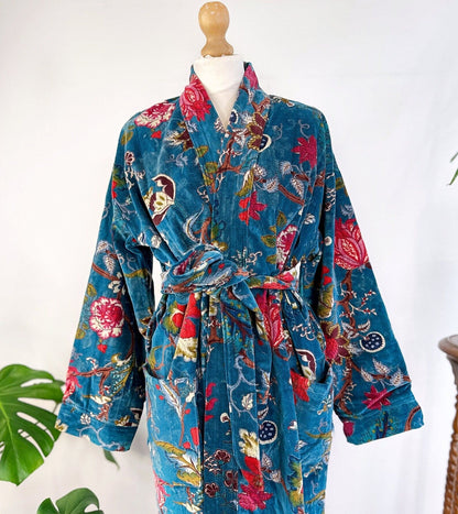 Indigo Velvet Kimono Robe - LOLITHA