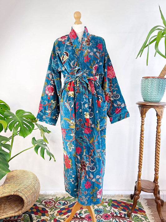 Indigo Velvet Kimono Robe - LOLITHA