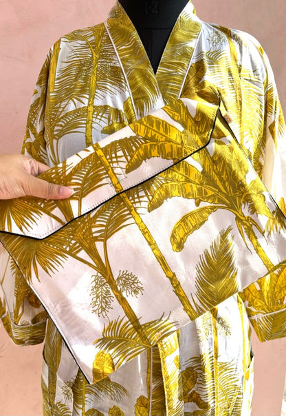 Mustard Palm Cotton Kimono Robe - LOLITHA