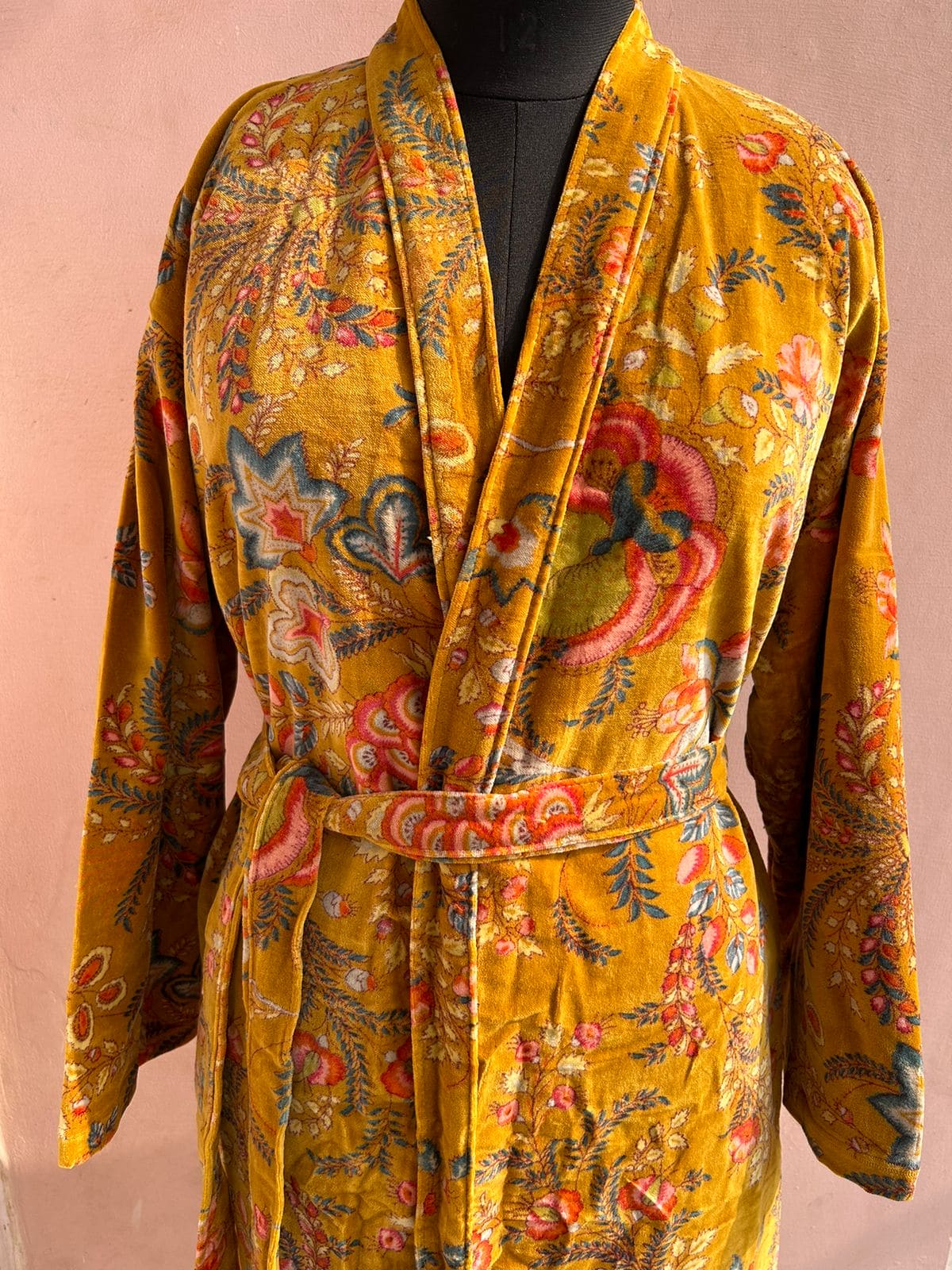 Mustard Velvet Kimono Robe - LOLITHA