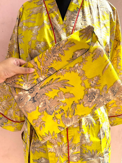 Neon Yellow Cotton Kimono Robe - LOLITHA