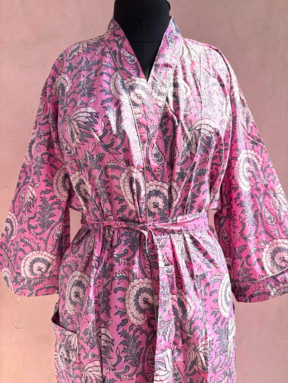 Pink Cotton Kimono Robe - LOLITHA