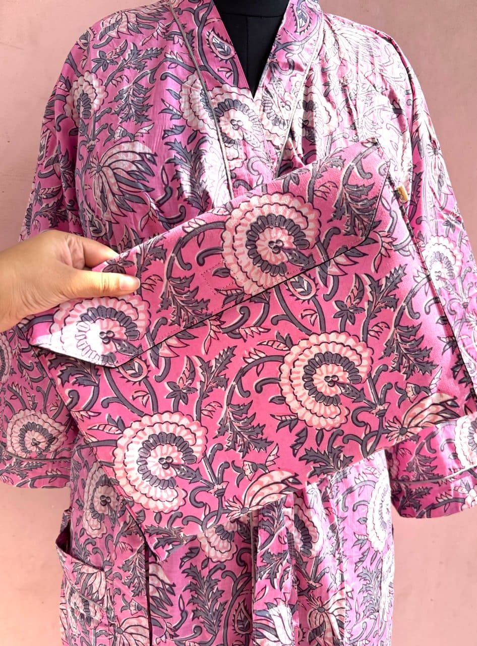 Pink Cotton Kimono Robe - LOLITHA