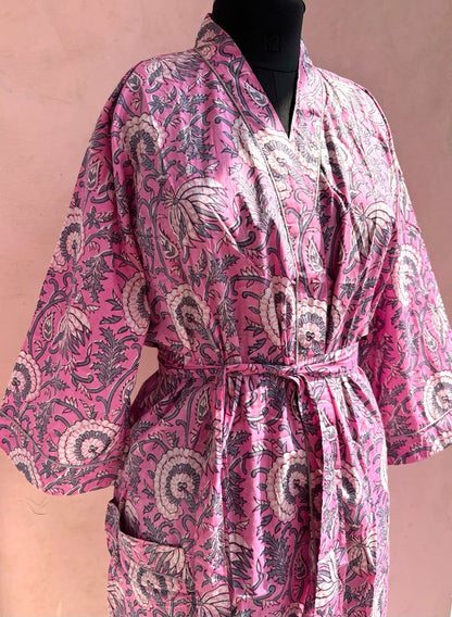 Pink Cotton Kimono Robe - LOLITHA