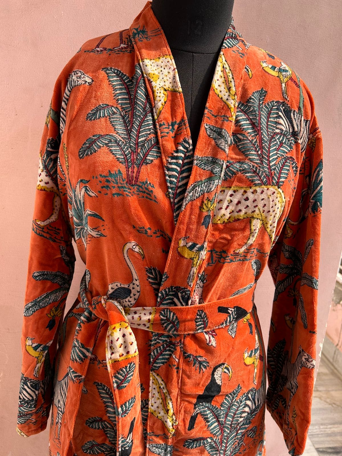 Sunset Jungle Velvet Kimono Robe - LOLITHA