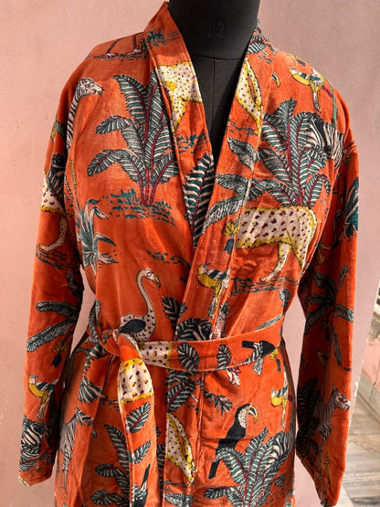 Sunset Jungle Velvet Kimono Robe - LOLITHA