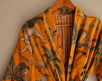 Sunset Jungle Velvet Kimono Robe - LOLITHA