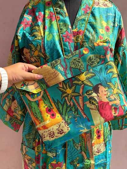 Teal Frida Cotton Kimono Robe - LOLITHA