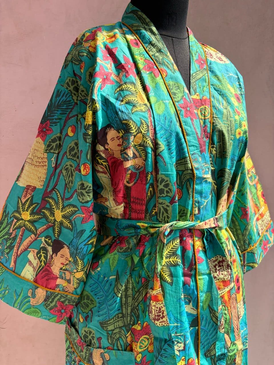 Teal Frida Cotton Kimono Robe - LOLITHA