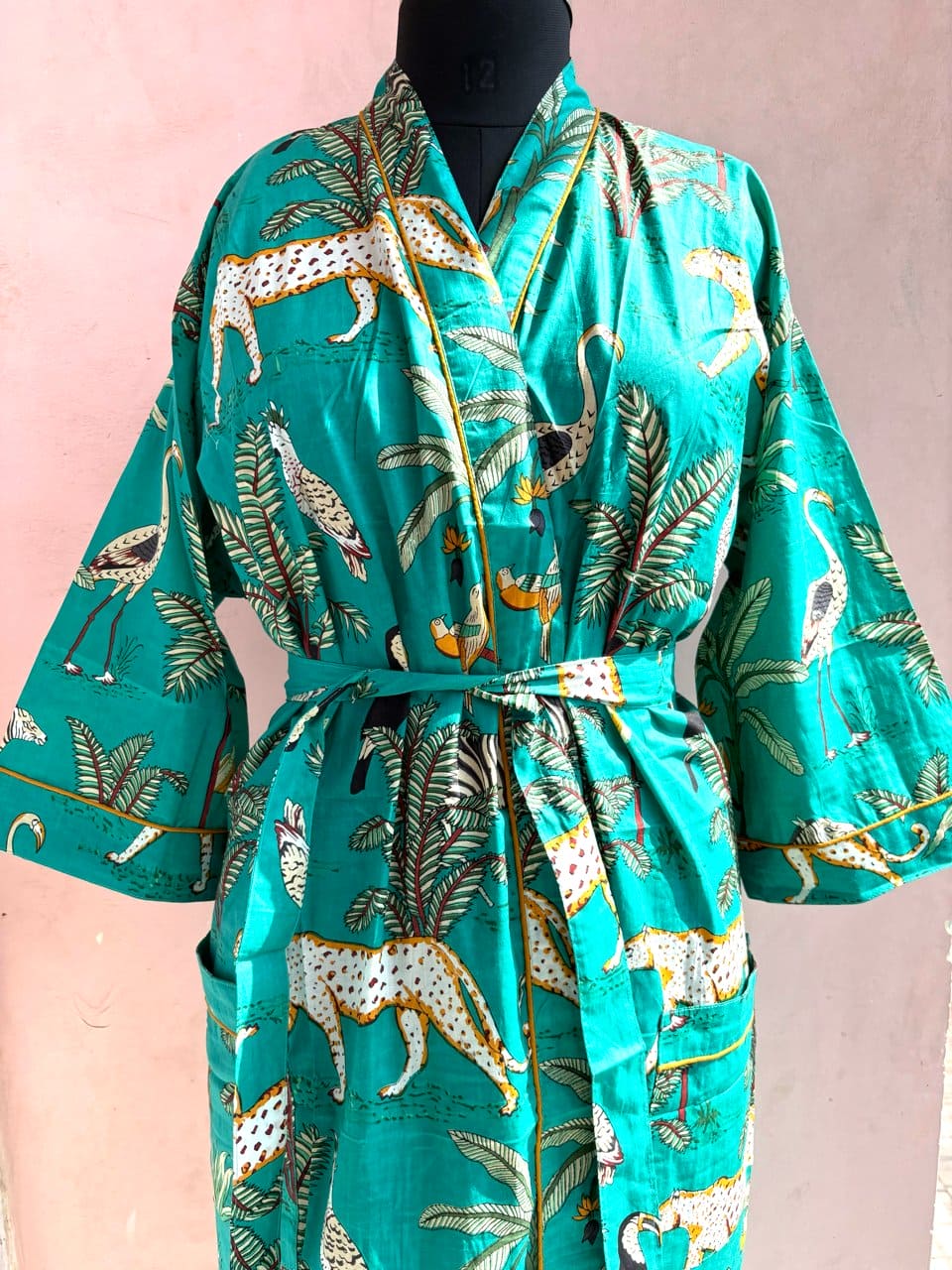 Teal Jungle Cotton Kimono Robe - LOLITHA