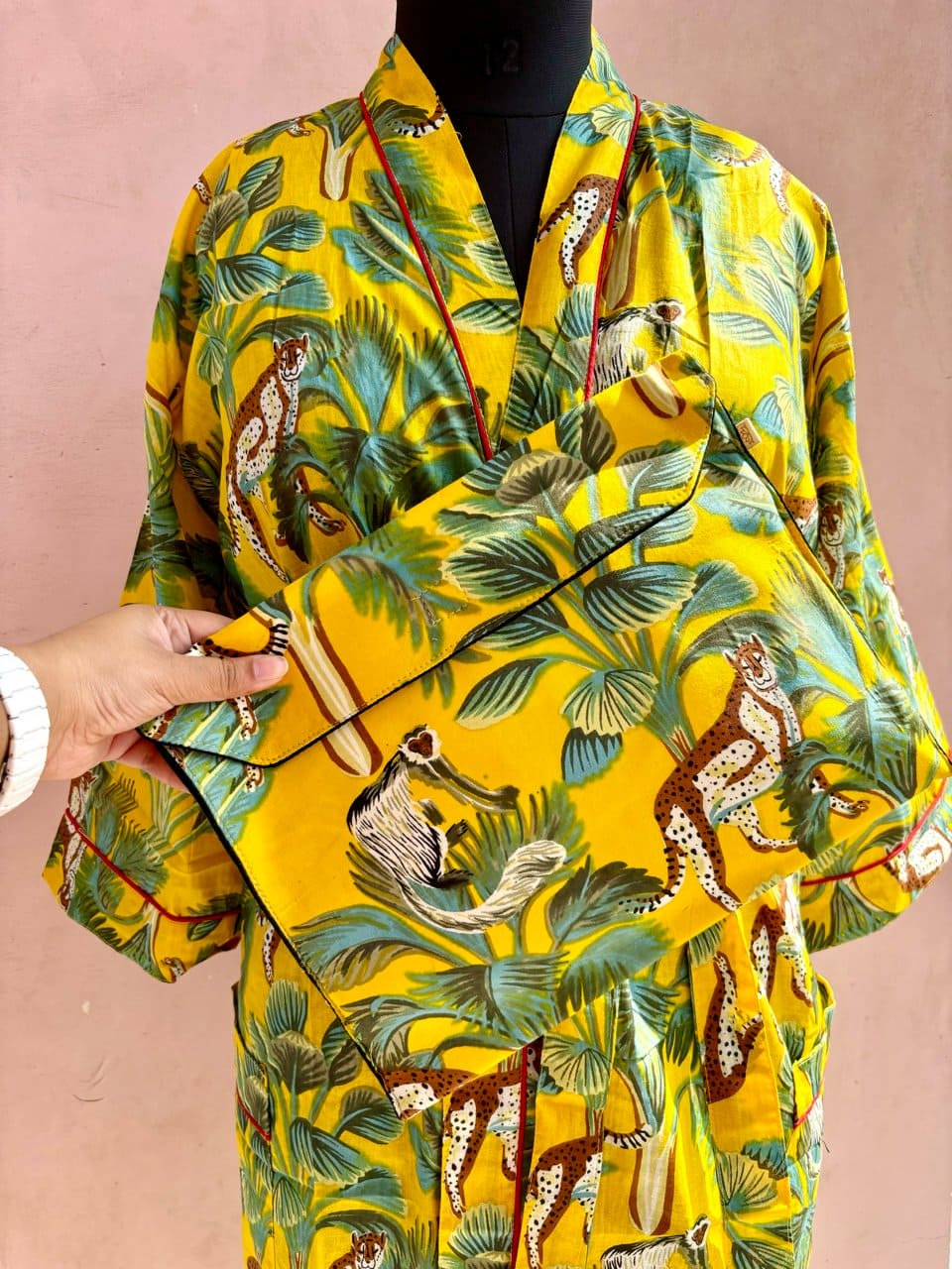 Yellow Monkey Jungle Cotton Kimono Robe - LOLITHA